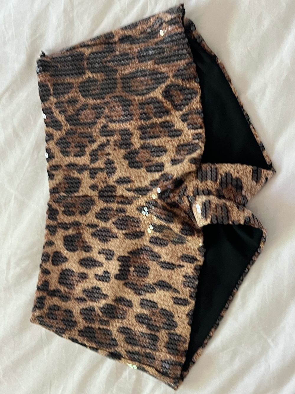 Edikted Leopard Print Sequin Micro Shorts